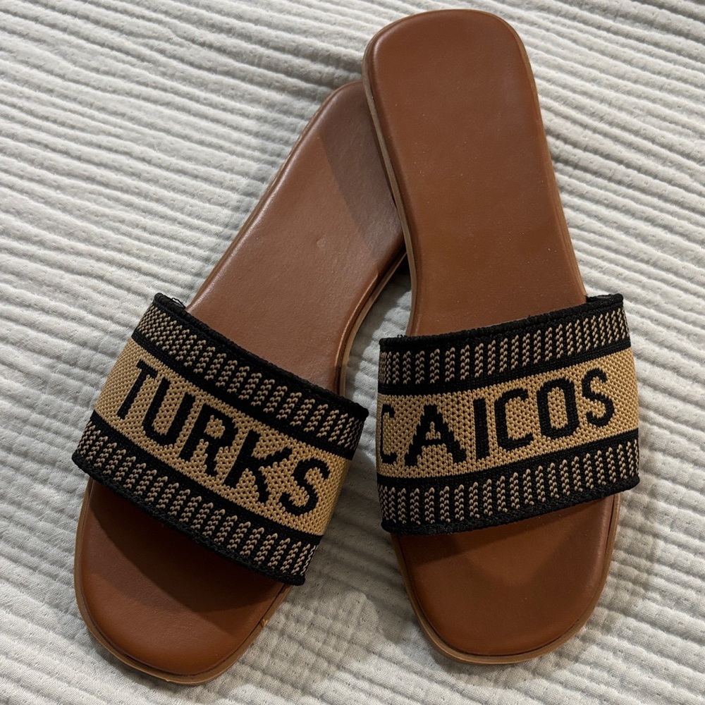Brown and Black Slide Sandals